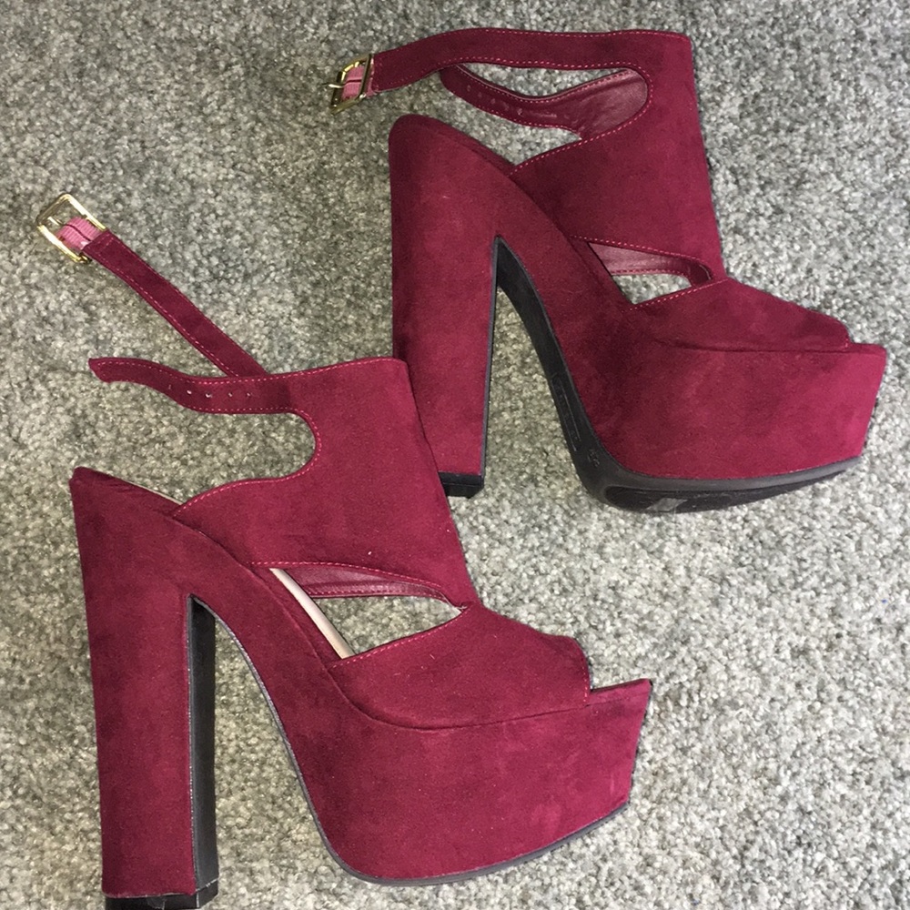 red velvet platform heels
